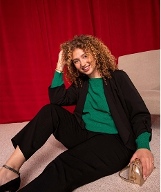 GEMO Pull femme grande taille en maille fantaisie pailletée Vert