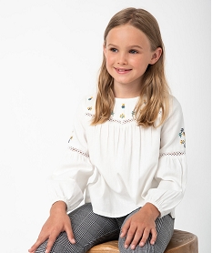 GEMO Blouse fille à manches longues avec haut brodé Beige