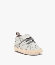 chaussons de naissance bebe garcon en toile dinosaures vert chaussures de naissanceD232001_2