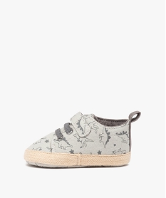 chaussons de naissance bebe garcon en toile dinosaures vert chaussures de naissanceD232001_3