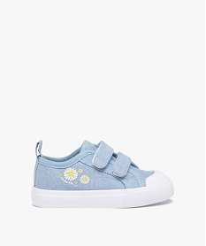 baskets bebe fille en toile unie avec fleurs sur le cote bleu baskets et tennisD236901_1