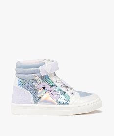 GEMO Baskets fille mid-cut licorne avec sequins et paillettes Blanc