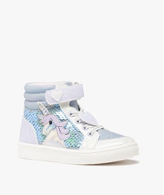 baskets fille mid-cut licorne avec sequins et paillettes blanc basketsD240301_2