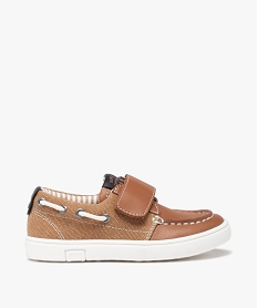 GEMO Chaussures bateau garçon bi-matières à scratch marron standard