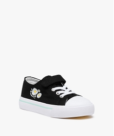 baskets fille en toile avec motif marguerite sur le cote noir noir tennis en toileD245701_2