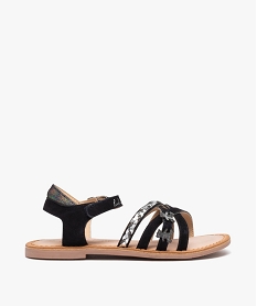 GEMO Sandales fille en cuir avec brides fantaisies et à scratch - Lulu Castagnette bleu chine