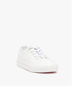 baskets fille en dentelle anglaise unie et lacets elastiques blanc tennis en toileD253301_2