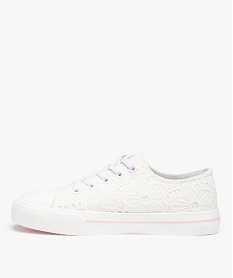 baskets fille en dentelle anglaise unie et lacets elastiques blanc tennis en toileD253301_3