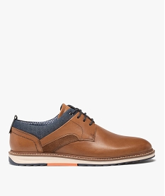 GEMO Derbies homme dessus cuir et denim - Tanéo Orange