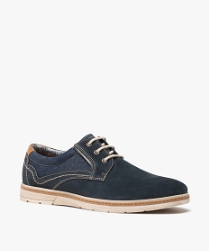 derbies homme dessus cuir et denim - taneo bleuD254401_2