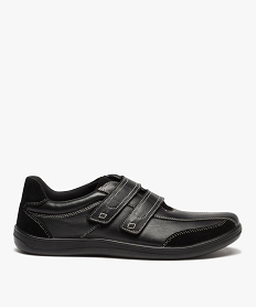 GEMO Derbies homme confort dessus cuir à fermeture scratch noir vif