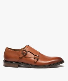 GEMO Derbies homme dessus cuir uni fermeture boucle - Tanéo marron standard