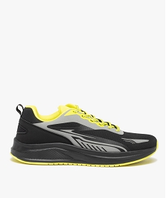 baskets homme running en textile avec details fluo noir baskets et tennisD255901_1