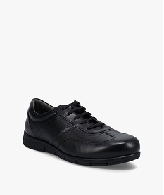 baskets homme unies dessus cuir fermeture lacets noir baskets et tennisD256601_2