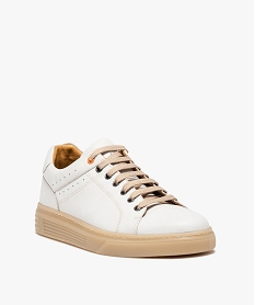 baskets homme dessus cuir uni et lacets contrastes – taneo blanc baskets et tennisD258701_2