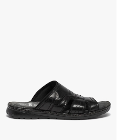 GEMO Sandales homme mules confort dessus cuir uni Noir