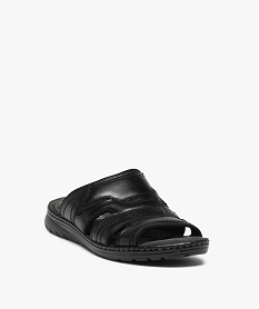 sandales homme mules confort dessus cuir uni noirD260001_2