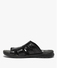 sandales homme mules confort dessus cuir uni noirD260001_3