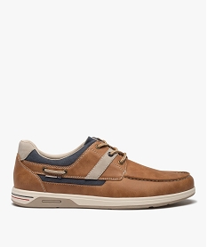 GEMO Chaussures bateau homme confort en matière mate et denim Orange