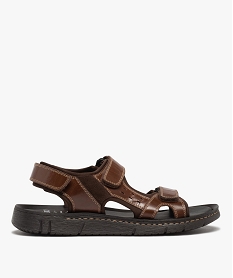 GEMO Sandales homme sport dessus cuir uni marron chine