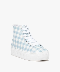 baskets femme mid-cut en toile a semelle plateforme bleu baskets compenseesD262601_2