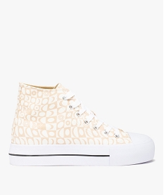 baskets femme mid-cut en toile imprimee damier beige baskets et tennisD262701_1