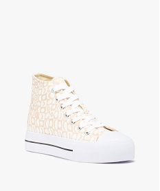 baskets femme mid-cut en toile imprimee damier beige baskets et tennisD262701_2