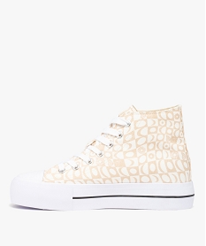 baskets femme mid-cut en toile imprimee damier beigeD262701_3