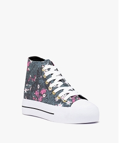 baskets femme mid-cut en toile imprime fleurs multicolore baskets et tennisD262801_2