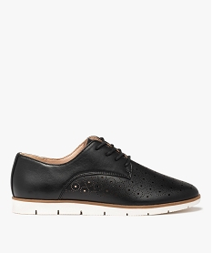 GEMO Derbies femme à talon plat et dessus perforé noir standard