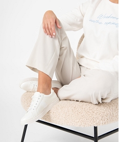 GEMO Baskets femme unies à lacets en ruban satin blanc standard