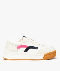 GEMO Baskets femme multi-matières à semelle contrastée blanc standard