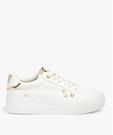 GEMO Baskets femme unies avec papillons brodés et détails métallisés blanc standard
