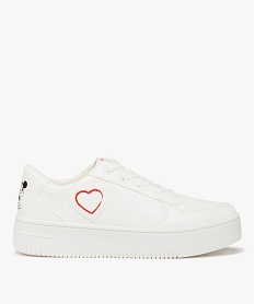 GEMO Baskets femme unies à lacets motif cœur Mickey - Disney blanc standard