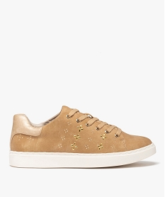 GEMO Baskets femme unies avec motifs en clous métalliques marron standard
