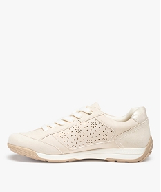 baskets femme unies avec perforations en forme de fleurs beige baskets et tennisD266001_3