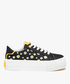 GEMO Baskets femme à motifs pâquerettes et semelle épaisse noir standard