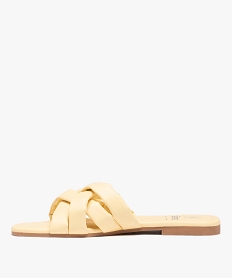 mules femme a talon plat et brides matelassees entrecroisees jaune sandales plates et nu-piedsD267401_3