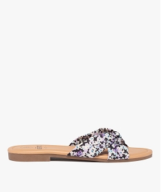 GEMO Mules femme à talon plat et dessus en toile drapée noir standard