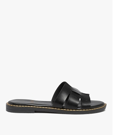 GEMO Mules femme plates dessus larges brides unies noir standard