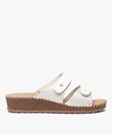 GEMO Mules femme confort à brides ajustables en cuir Beige