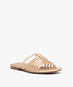 GEMO Mules femme à talon plat dessus à fines brides unies gold