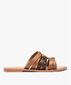 CHAUSSURE PLAT CAMEL MULE MARRON CLAIR:30381180269-Cuir chevre/Cuir chevre/Tpr/Cuir chevre/