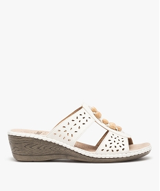 SANDALE MARRON MULE ECRU:30381180274-Synthetique/Cuir porc/Elastomere/Synthetique/