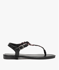 GEMO Sandales femme à talon plat et entre-doigts tressé noir standard