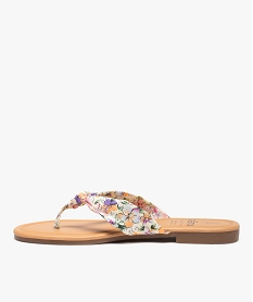 tongs femme a talon plat et bride en toile drapee multicolore sandales plates et nu-piedsD271001_3