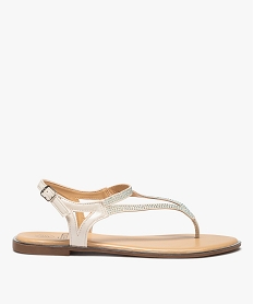 GEMO Sandales femme plates à entre-doigts ornées de strass blanc standard