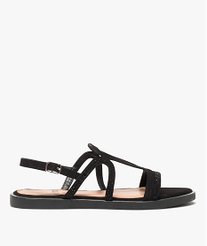 GEMO Sandales femme à talon plat en suédine unie détails strass noir standard