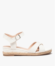GEMO Sandales femme à petit talon compensé dessus dentelle anglaise blanc standard