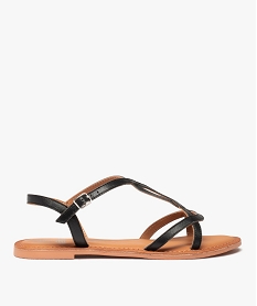 GEMO Sandales femme à talon plat et fines brides en cuir uni noir standard